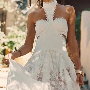 Elegant White Lace Halter Dress